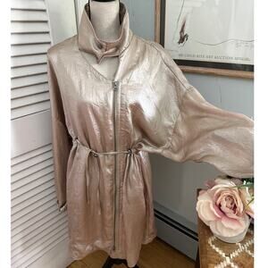 ANTHROPOLOGIE Womens Jacket LARGE PETITE Metallic Gold Full Zip Relaxed Fit